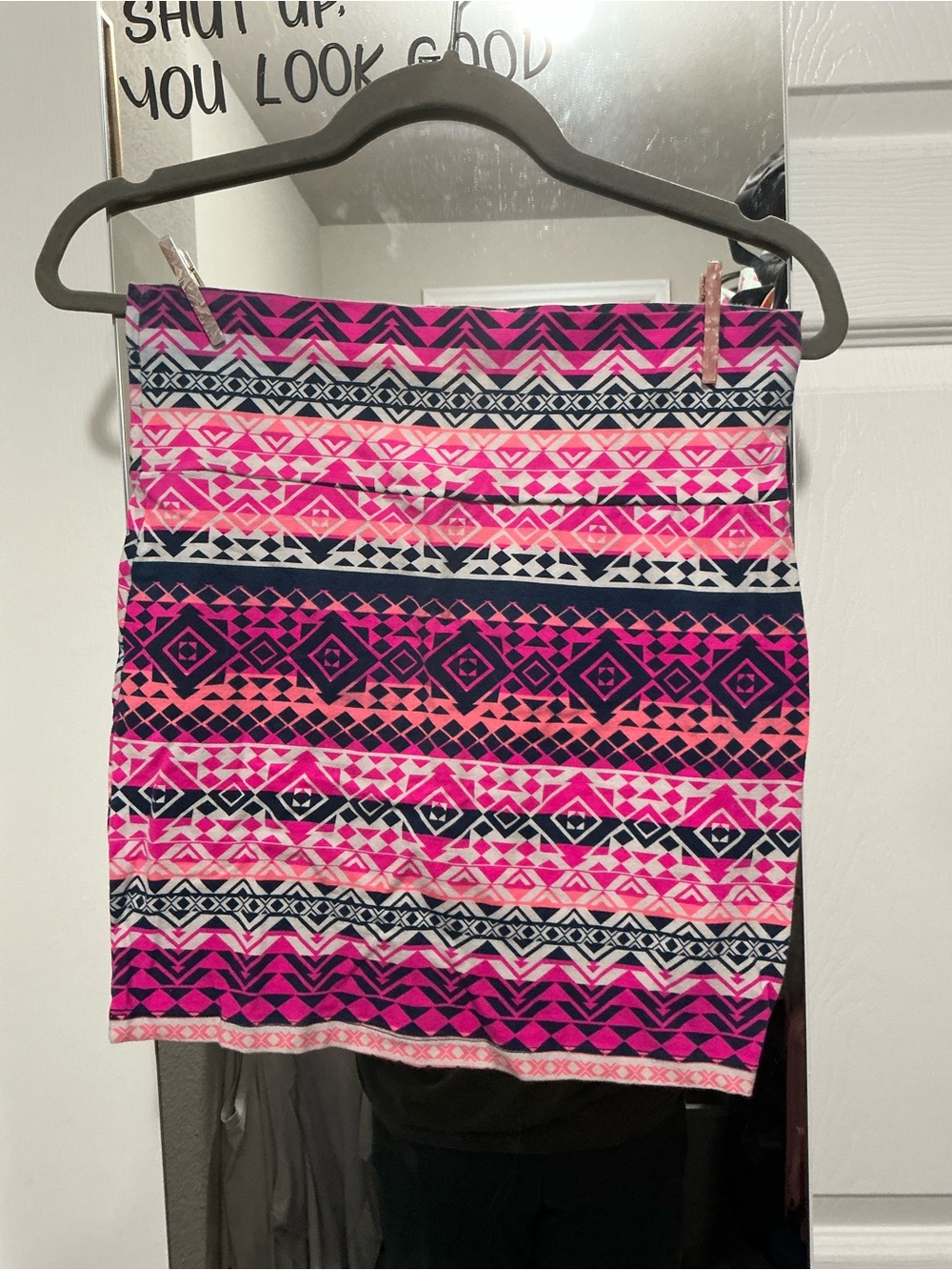 Charlotte Russe Pink and Navy Aztec Print Mini Skirt